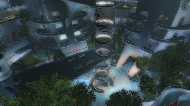 Futuristic city building trees walkway free wallpaper - medium preview image