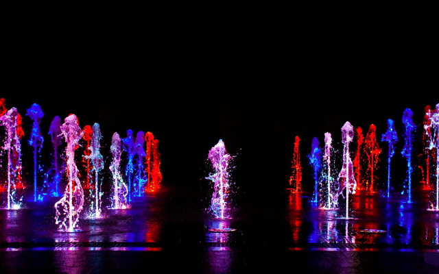 Fountains colored lights dark room #2 free wallpaper - medium preview image