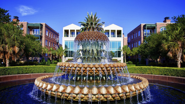 Fountain pineapple building trees background #2 free wallpaper - medium preview image