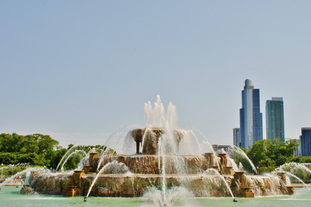 Large fountain elephants city skyscrapers free wallpaper - medium preview image