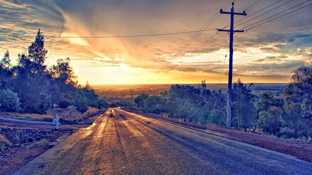 Road sunset sky clouds trees free wallpaper - medium preview image