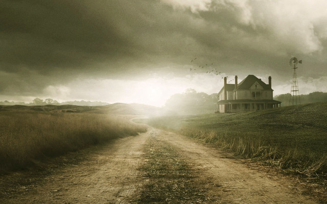 Dirt road house hill cloudy free wallpaper - medium preview image