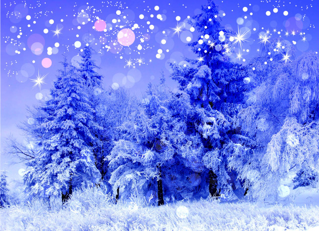 Snowy scene blue sky snowflakes free wallpaper - medium preview image