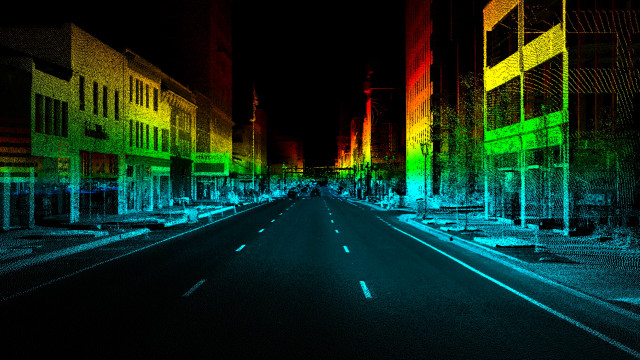 Long empty street rainbow building free wallpaper - medium preview image
