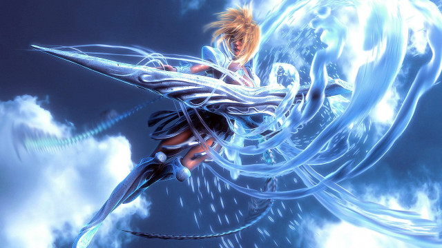 Woman sword clouds sky background free wallpaper - medium preview image