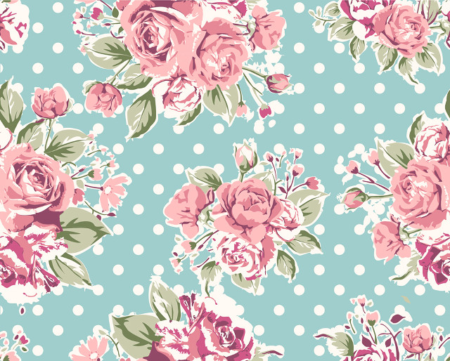 Blue pink flowered wallpaper polka #2 free wallpaper - medium preview image