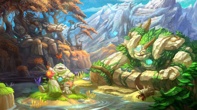 Cartoon mountain lake waterfall forest free wallpaper - medium preview image