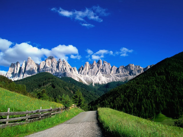 Mountain road fence green field free wallpaper - medium preview image