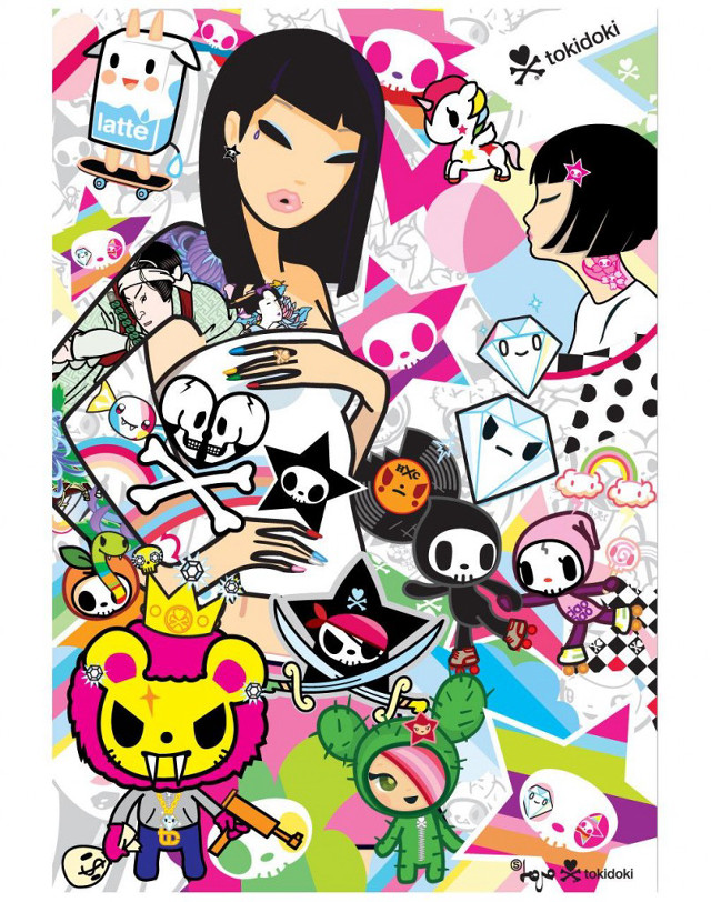 Surreal cartoon woman cat puzzle free wallpaper - medium preview image