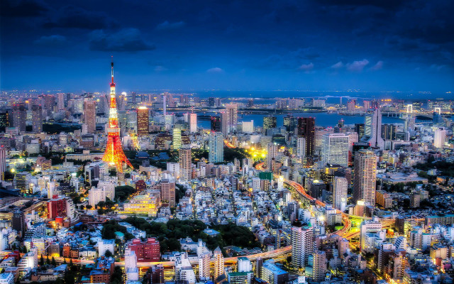 Cityscape tall tower nighttime lights #4 free wallpaper for desktop - medium preview image