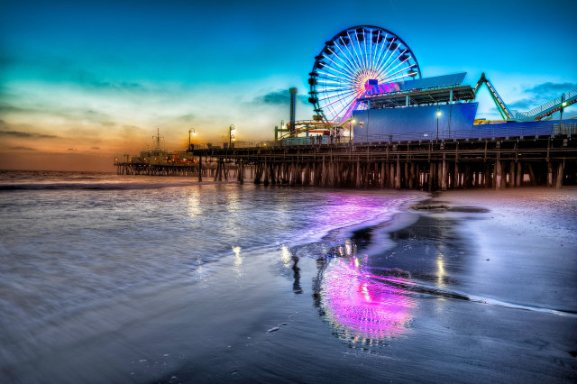 Ferris wheel pier ocean sunset #3 free wallpaper - medium preview image