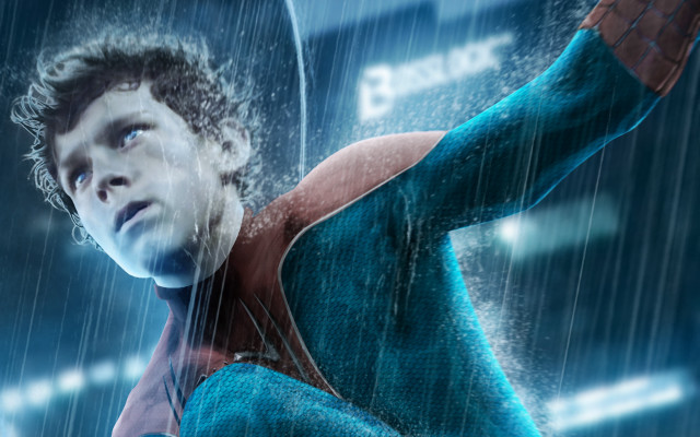 Man blue suit rain arms free wallpaper - medium preview image