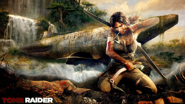 Man sword plane forest waterfall free wallpaper for desktop - medium preview image