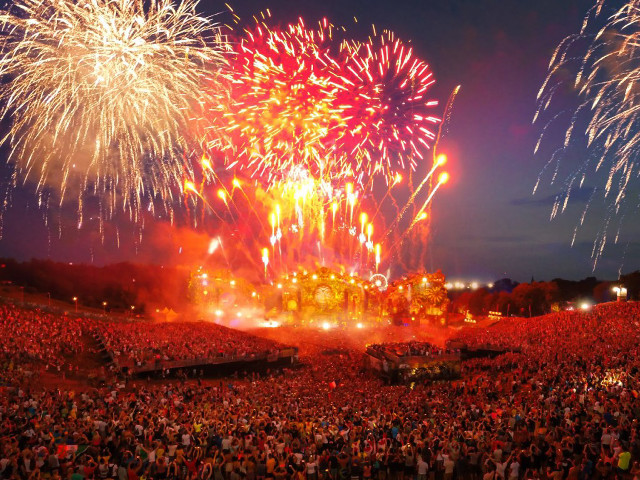 Crowd fireworks concert stage people free wallpaper - medium preview image