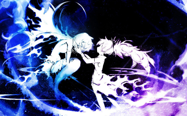 Anime couple blue purple background free wallpaper for desktop - medium preview image