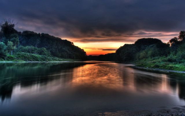 River sunset trees cloudy sky #4 free wallpaper - medium preview image