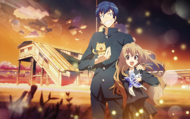 Anime couple characters building cat free wallpaper - medium preview image