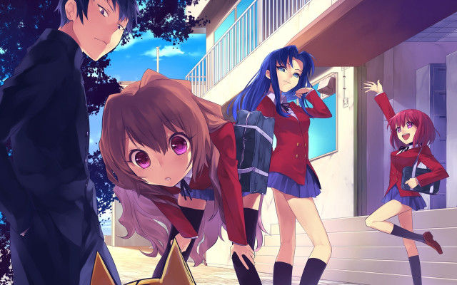 Anime girls street corner man free wallpaper - medium preview image