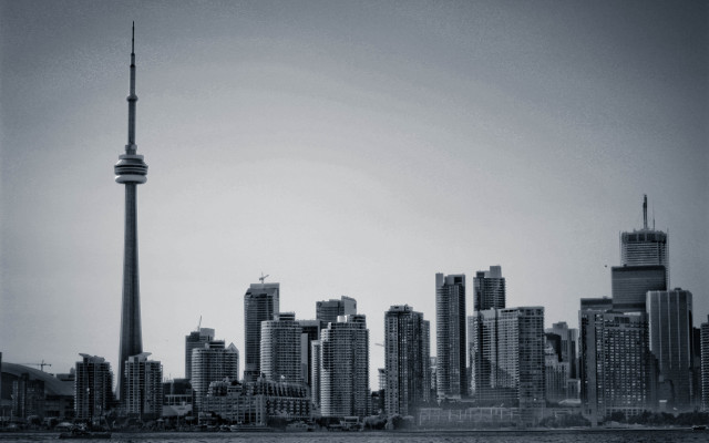 Black white city skyline tall free wallpaper for desktop - medium preview image