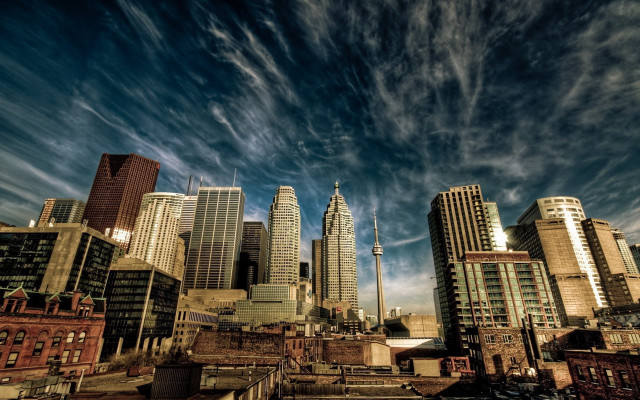 City skyline bridge tower ocean free wallpaper - medium preview image