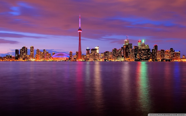 City skyline blue sky purple free wallpaper - medium preview image