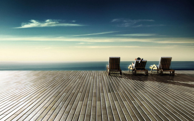 Two people sitting chairs deck free wallpaper - medium preview image