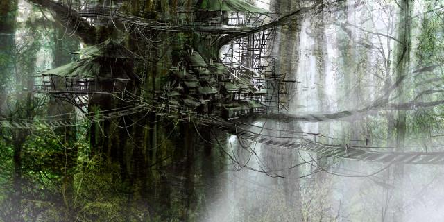 Tree house woods ladder digital free wallpaper - medium preview image