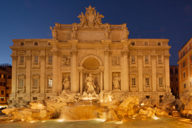 Large building fountain nighttime lights free wallpaper - medium preview image