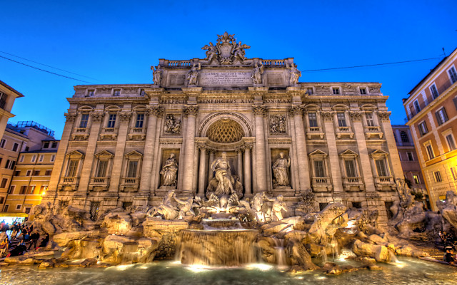 Large building fountain night people #2 free wallpaper - medium preview image