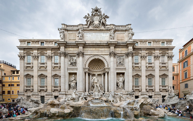 Large building fountain crowd people free wallpaper - medium preview image