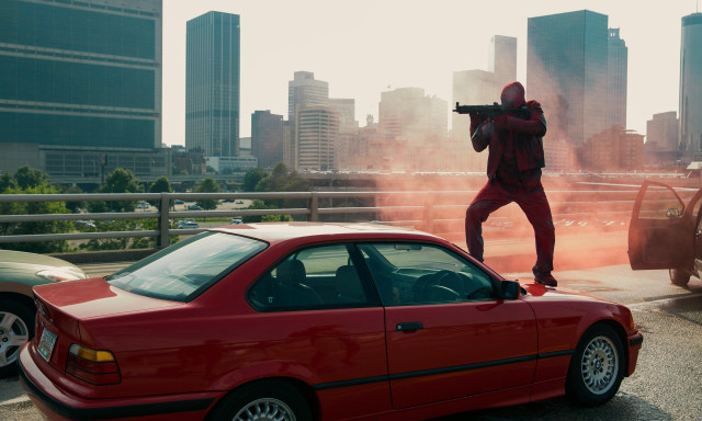 Man red suit red car #2 free wallpaper - medium preview image