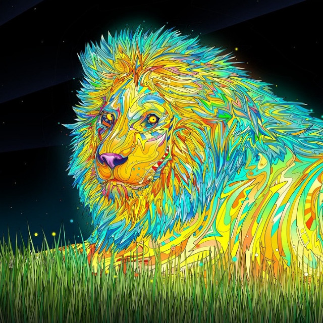 Colorful lion grass night full free wallpaper - medium preview image