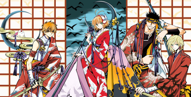 Anime characters group wall birds free wallpaper - medium preview image