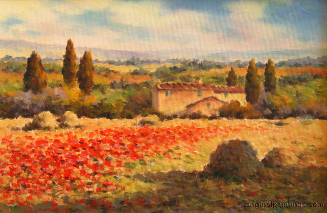 Field house trees sky painting free wallpaper - medium preview image