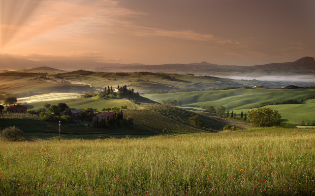 Green valley houses hills mountains free wallpaper - medium preview image