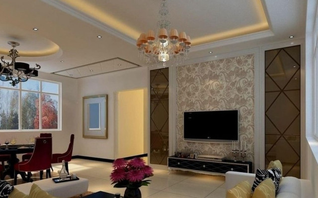Living room large tv chandelier free wallpaper - medium preview image
