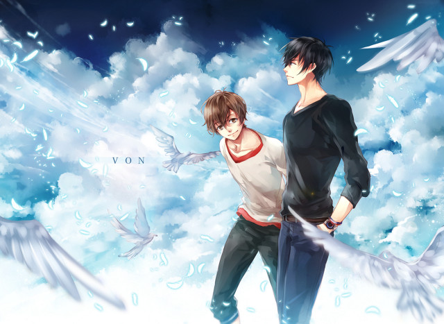 People standing clouds birds flying free wallpaper - medium preview image