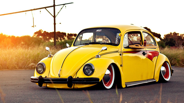 Yellow vw bug road power free wallpaper - medium preview image