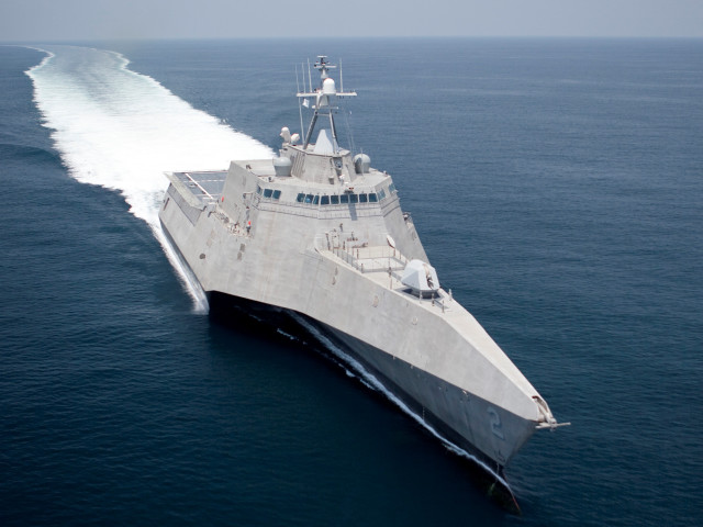 Military ship sailing ocean sunny free wallpaper - medium preview image