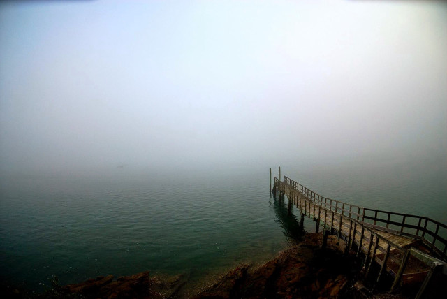 Pier foggy day boat water free wallpaper - medium preview image