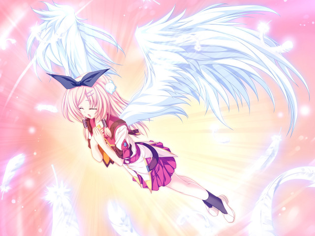 Girl white hair wings flying free wallpaper - medium preview image