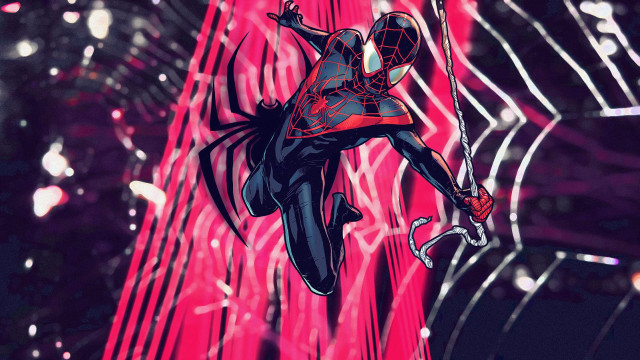 Spiderman hanging upside down neon free wallpaper - medium preview image