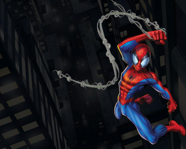 Spider man hanging chain city free wallpaper - medium preview image