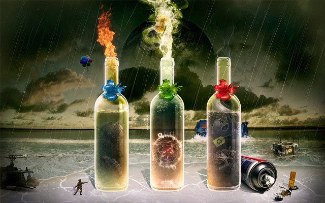 Bottles fire beach boat man free wallpaper - medium preview image