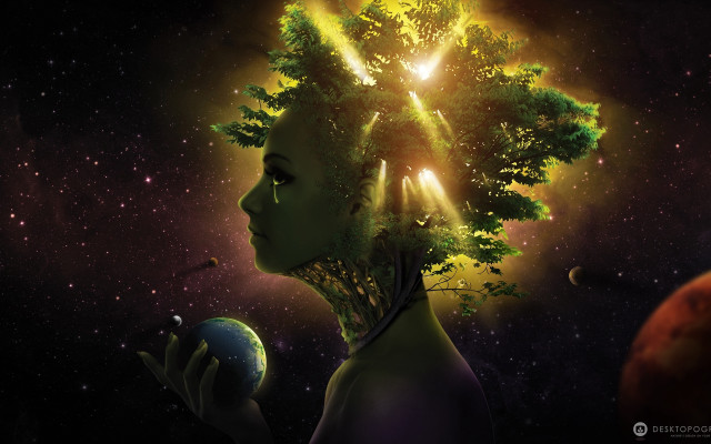 Woman tree globe planet background free wallpaper - medium preview image
