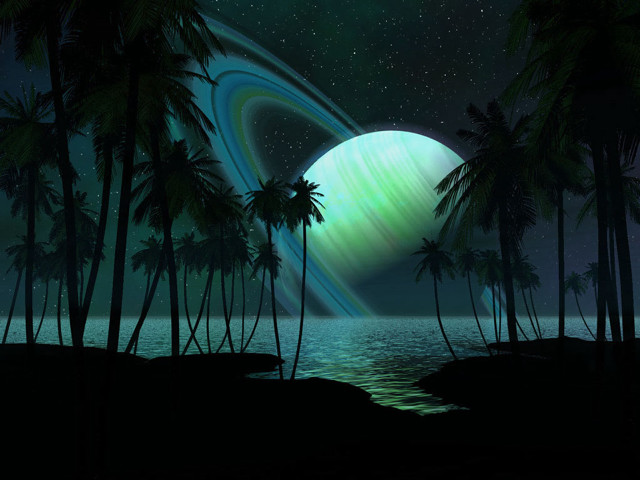 Planet palm trees star sky free wallpaper - medium preview image