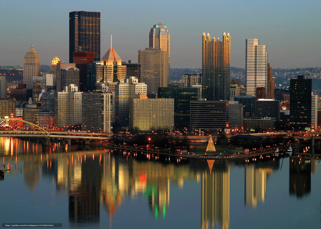 City skyline bridge river foreground free wallpaper - medium preview image