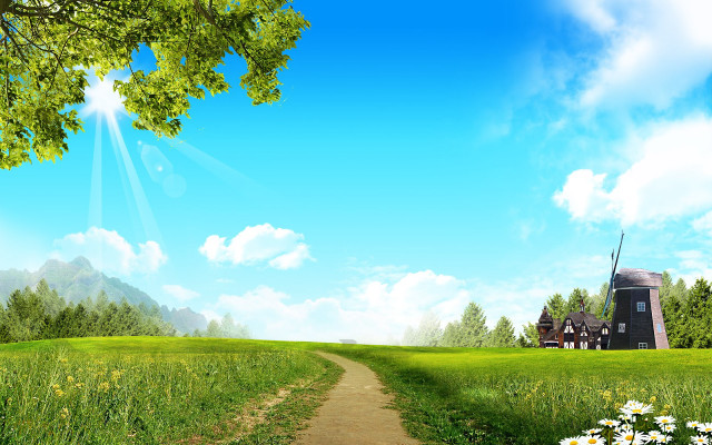 Dirt road lush green field #7 free wallpaper - medium preview image
