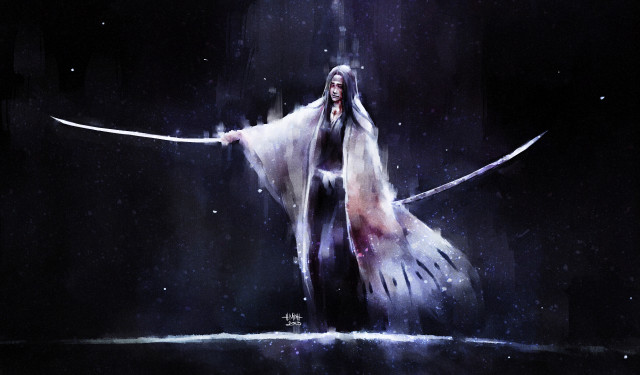 Woman sword black background stars free wallpaper - medium preview image