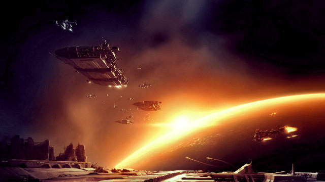 Space station orange glow distant free wallpaper - medium preview image